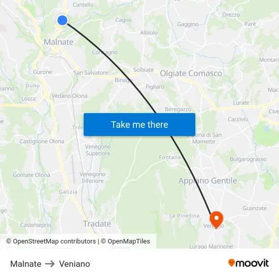 Malnate to Veniano map