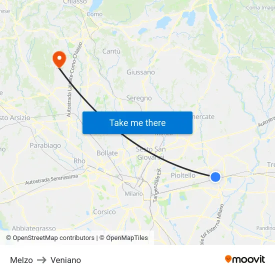 Melzo to Veniano map