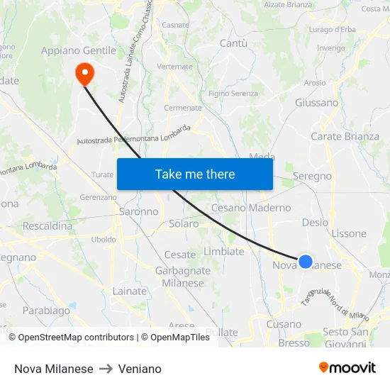 Nova Milanese to Veniano map