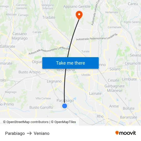 Parabiago to Veniano map