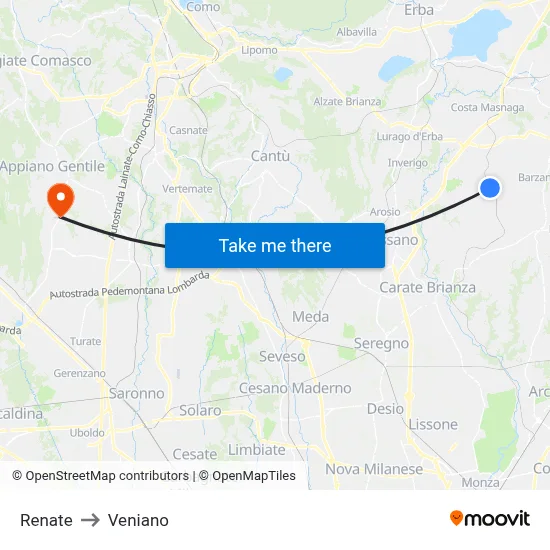 Renate to Veniano map