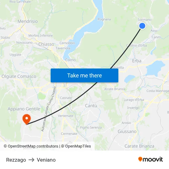 Rezzago to Veniano map