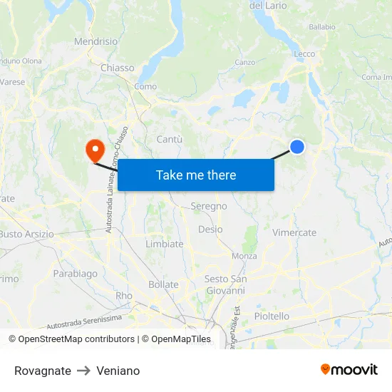 Rovagnate to Veniano map