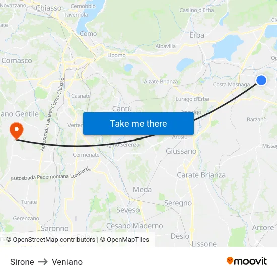 Sirone to Veniano map