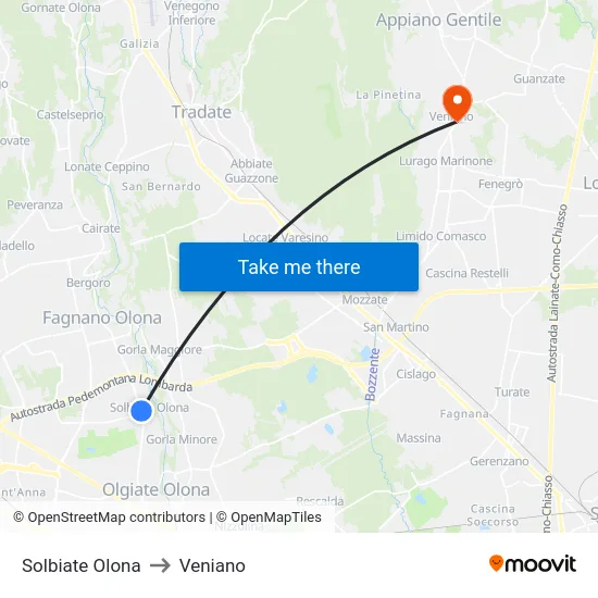 Solbiate Olona to Veniano map