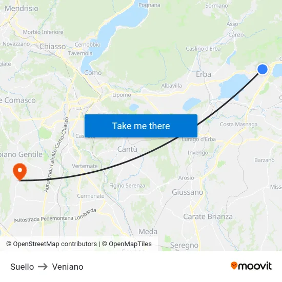 Suello to Veniano map