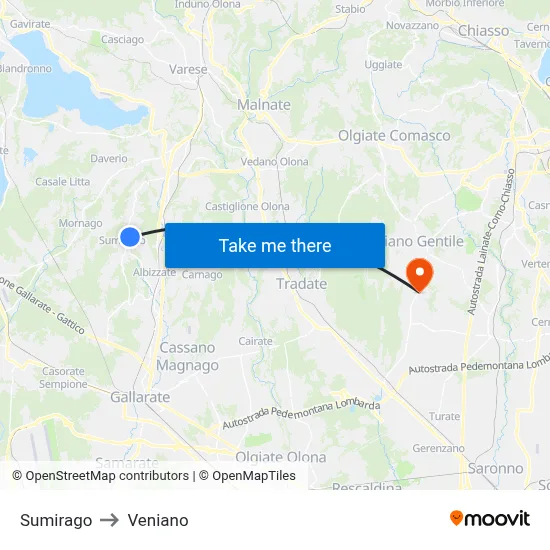 Sumirago to Veniano map