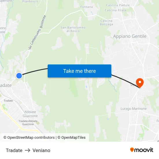 Tradate to Veniano map