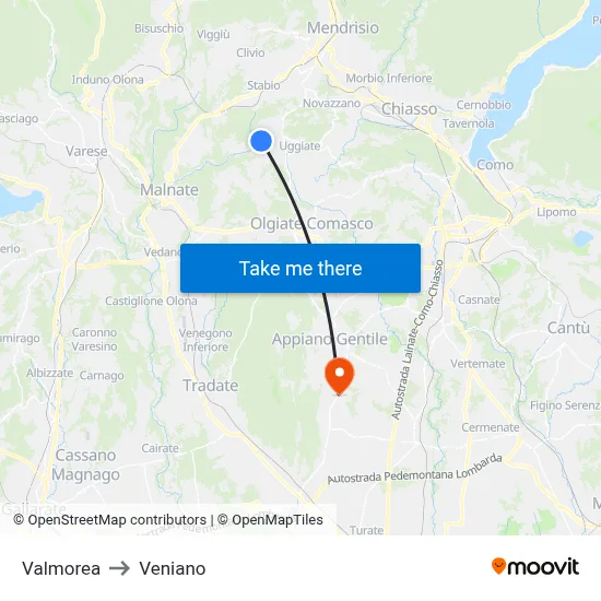 Valmorea to Veniano map