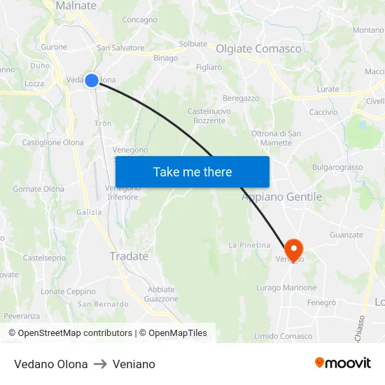 Vedano Olona to Veniano map