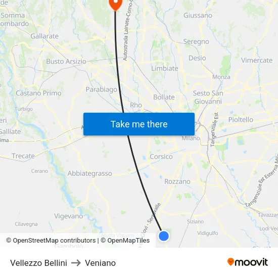 Vellezzo Bellini to Veniano map