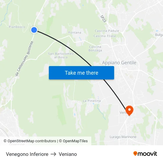 Venegono Inferiore to Veniano map