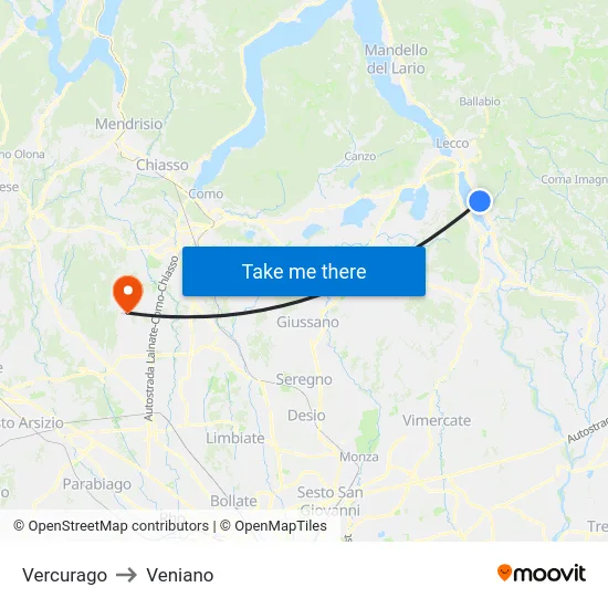 Vercurago to Veniano map