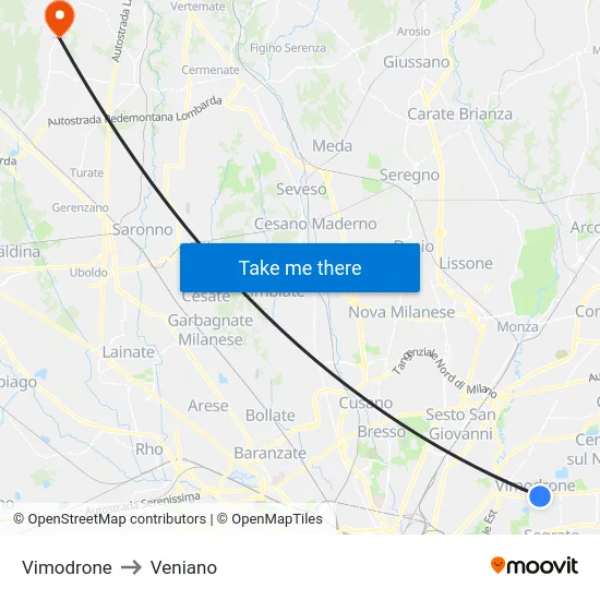 Vimodrone to Veniano map