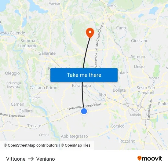 Vittuone to Veniano map
