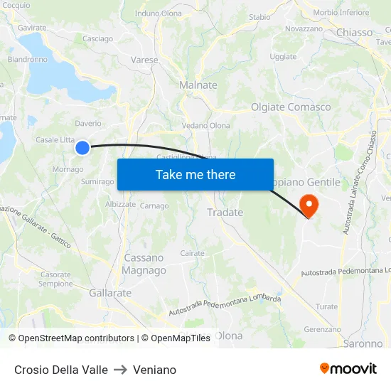 Crosio Della Valle to Veniano map