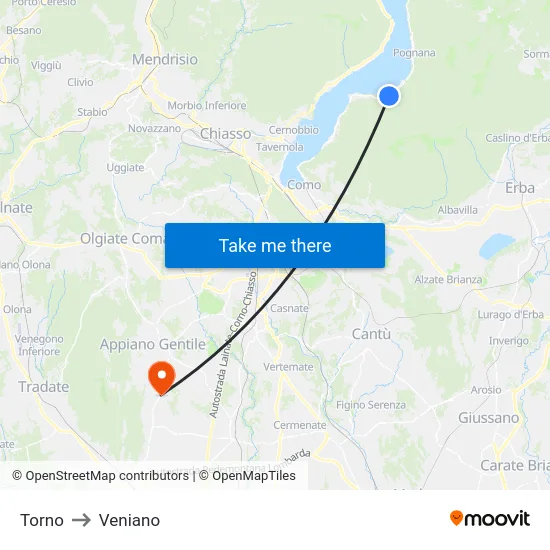 Torno to Veniano map