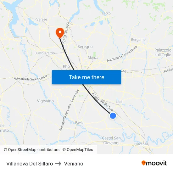 Villanova Del Sillaro to Veniano map