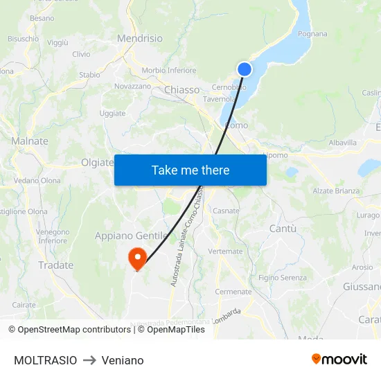 Moltrasio to Veniano map