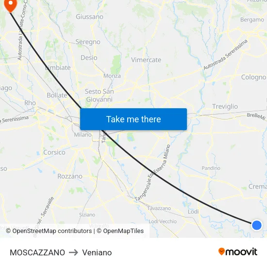 Moscazzano to Veniano map