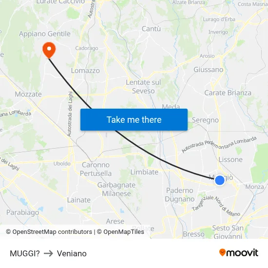 Muggiò to Veniano map