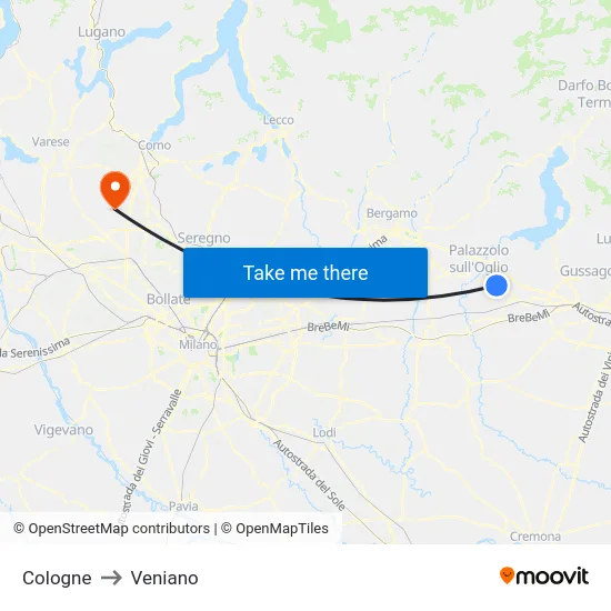 Cologne to Veniano map