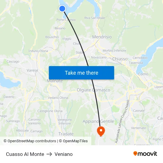 Cuasso Al Monte to Veniano map