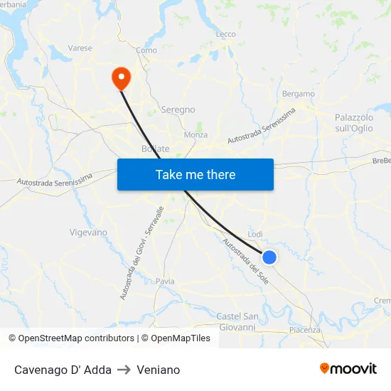 Cavenago D' Adda to Veniano map