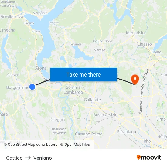 Gattico to Veniano map