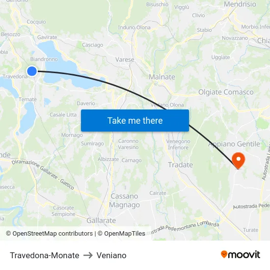 Travedona-Monate to Veniano map