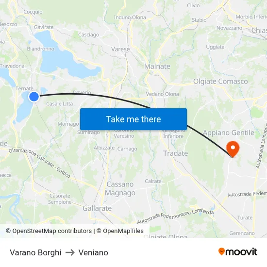 Varano Borghi to Veniano map