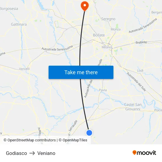 Godiasco to Veniano map