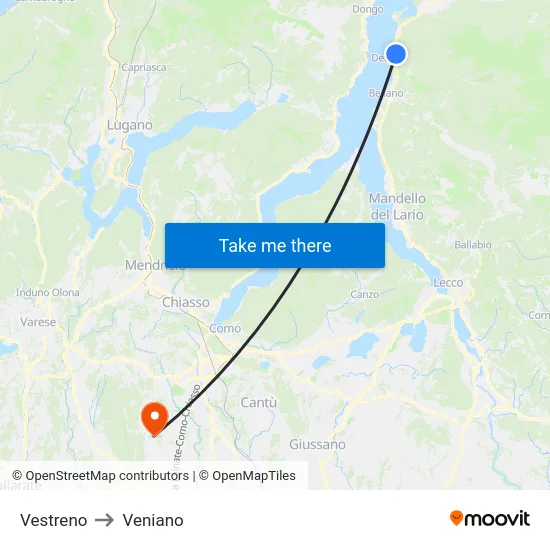 Vestreno to Veniano map