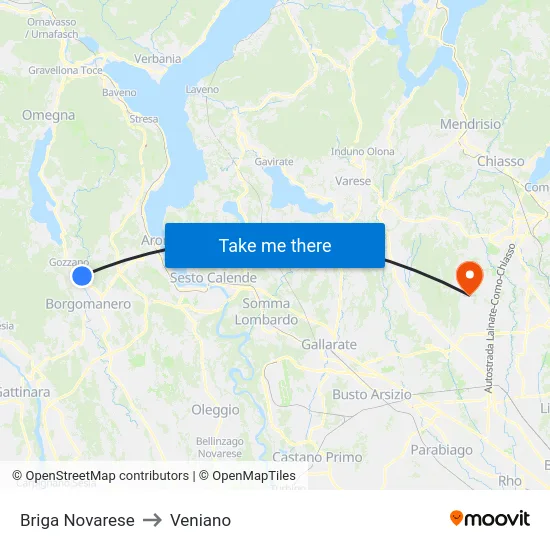 Briga Novarese to Veniano map