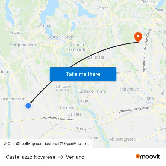 Castellazzo Novarese to Veniano map