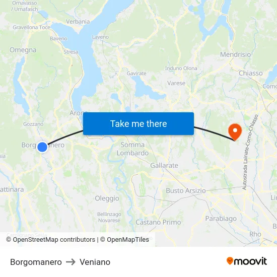 Borgomanero to Veniano map