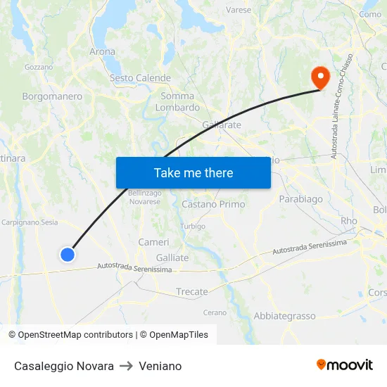 Casaleggio Novara to Veniano map