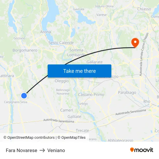 Fara Novarese to Veniano map