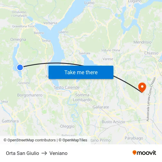 Orta San Giulio to Veniano map