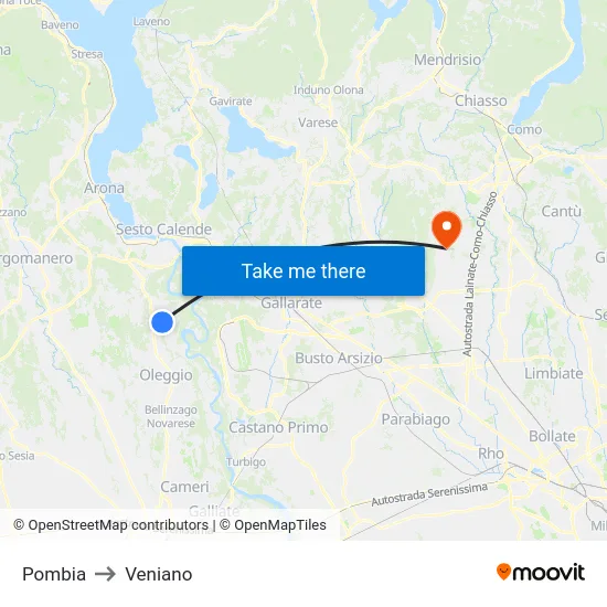 Pombia to Veniano map