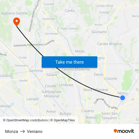 Monza to Veniano map
