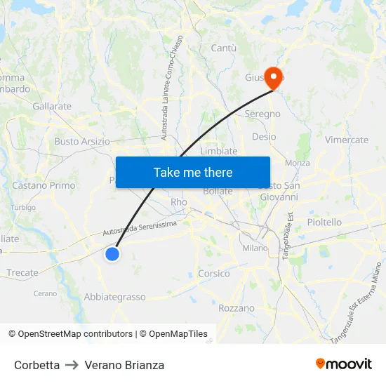 Corbetta to Verano Brianza map
