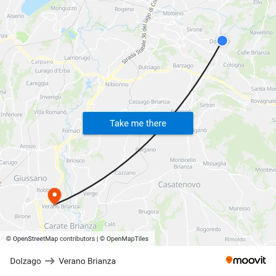 Dolzago to Verano Brianza map