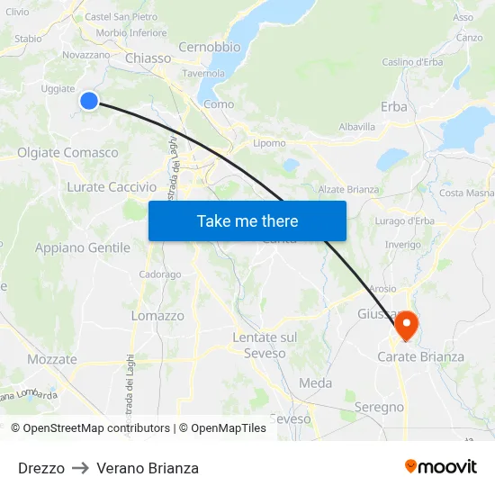 Drezzo to Verano Brianza map