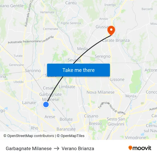 Garbagnate Milanese to Verano Brianza map