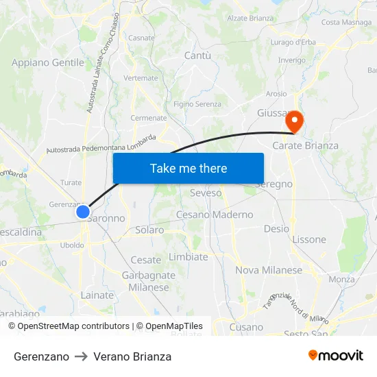 Gerenzano to Verano Brianza map