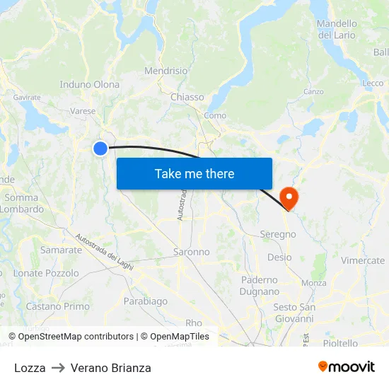 Lozza to Verano Brianza map