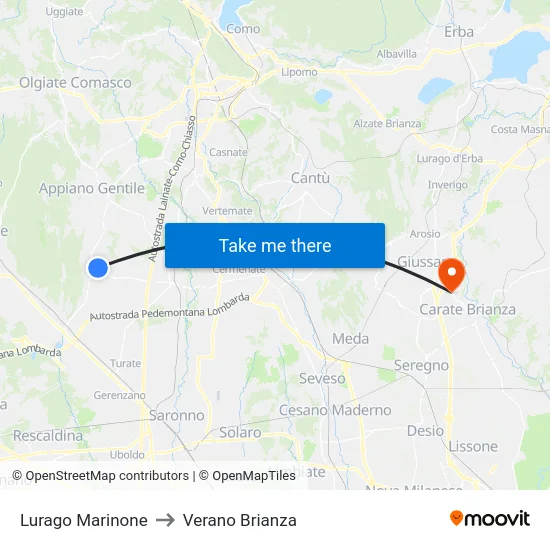 Lurago Marinone to Verano Brianza map