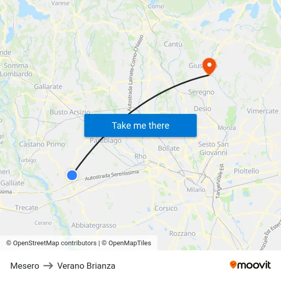 Mesero to Verano Brianza map