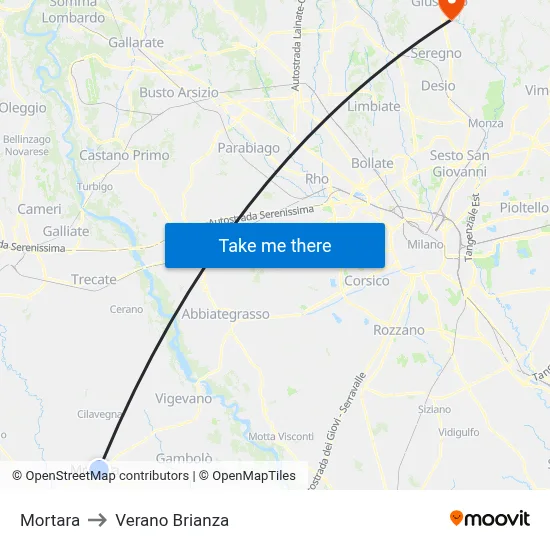 Mortara to Verano Brianza map